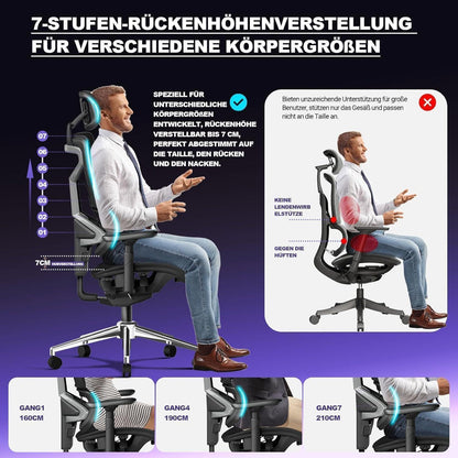 Ergonomischer Bürostuhl 200kg mit 4D Armlehnen & Netzrücken