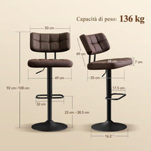 Barhocker Set 2x Höhenverstellbar PU-Leder Braun