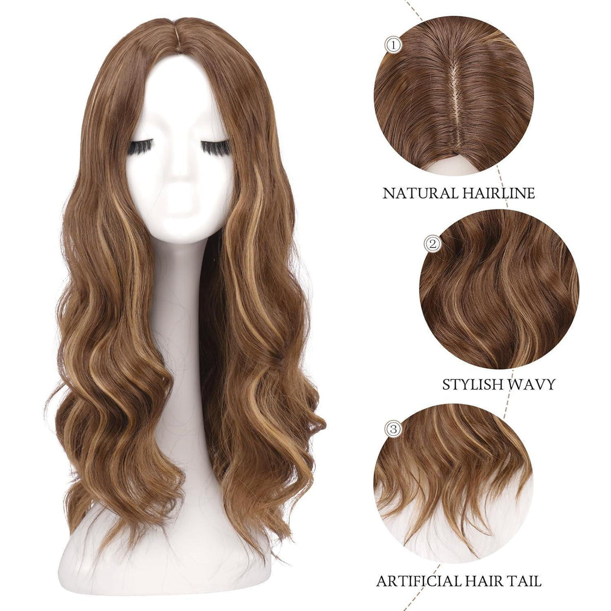 Lange lockige Braun-Blond Perücke 60cm – Natürliche Damen Perücke