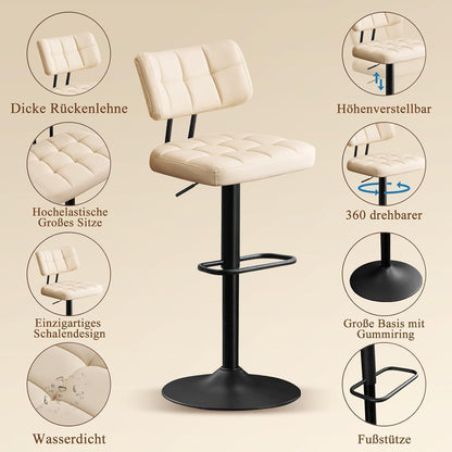 Barhocker Set 2er – Höhenverstellbar, Beige in Lederoptik