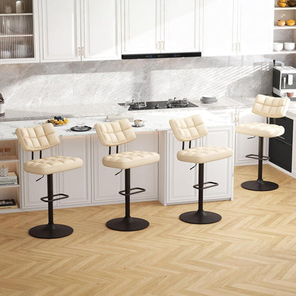 Barhocker Set 2er – Höhenverstellbar, Beige in Lederoptik