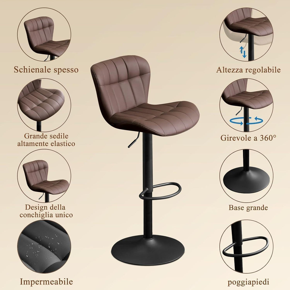 Barhocker Set 2x Höhenverstellbar Braun in Lederoptik