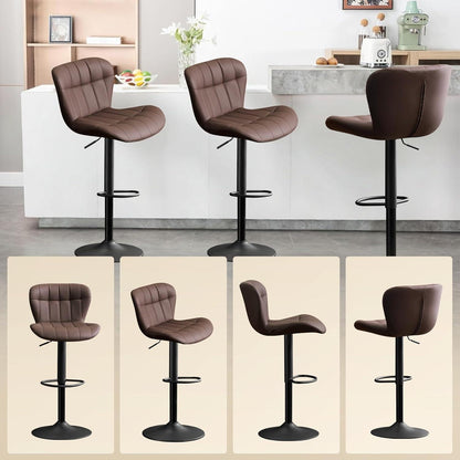 Barhocker Set 2x Höhenverstellbar Braun in Lederoptik