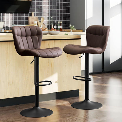 Barhocker Set 2x Höhenverstellbar Braun in Lederoptik