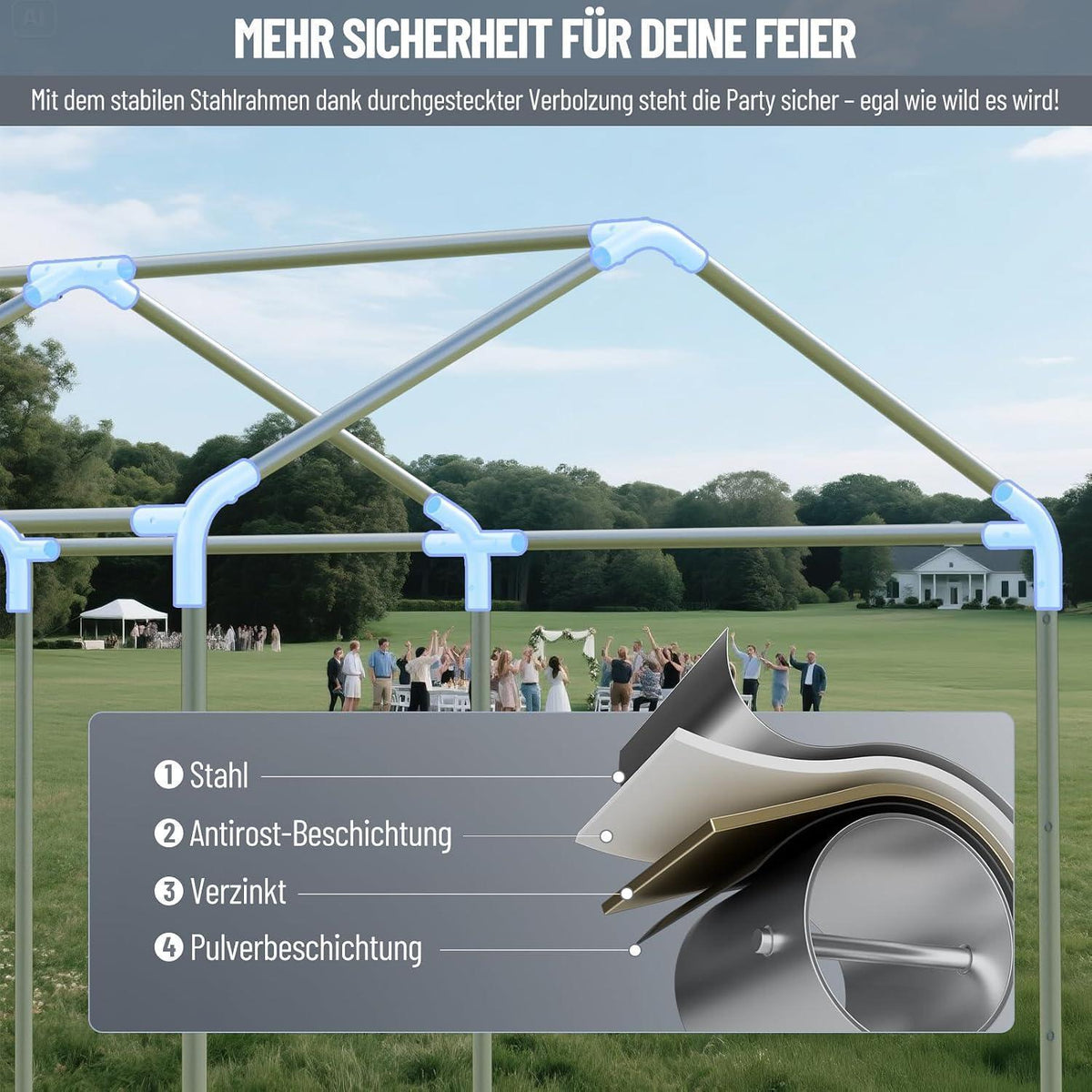 Pavillon 4x6m mit Seitenwänden – Dein Partyzelt für Grill & mehr