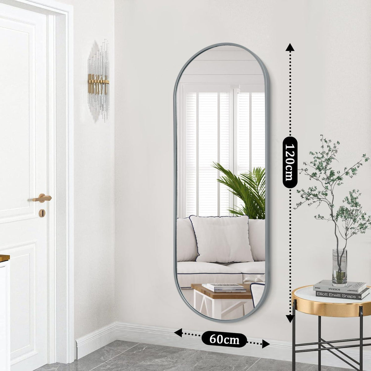 Ovaler Wandspiegel 120x60cm mit Metallrahmen – Grau