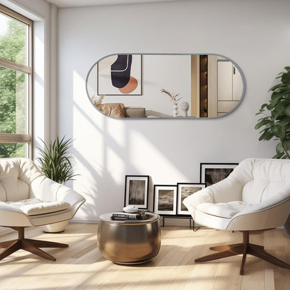 Ovaler Wandspiegel 120x60cm mit Metallrahmen – Grau