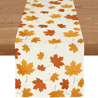 Herbst Tischläufer 40x140cm – Orange Leinen Ahornblatt Design