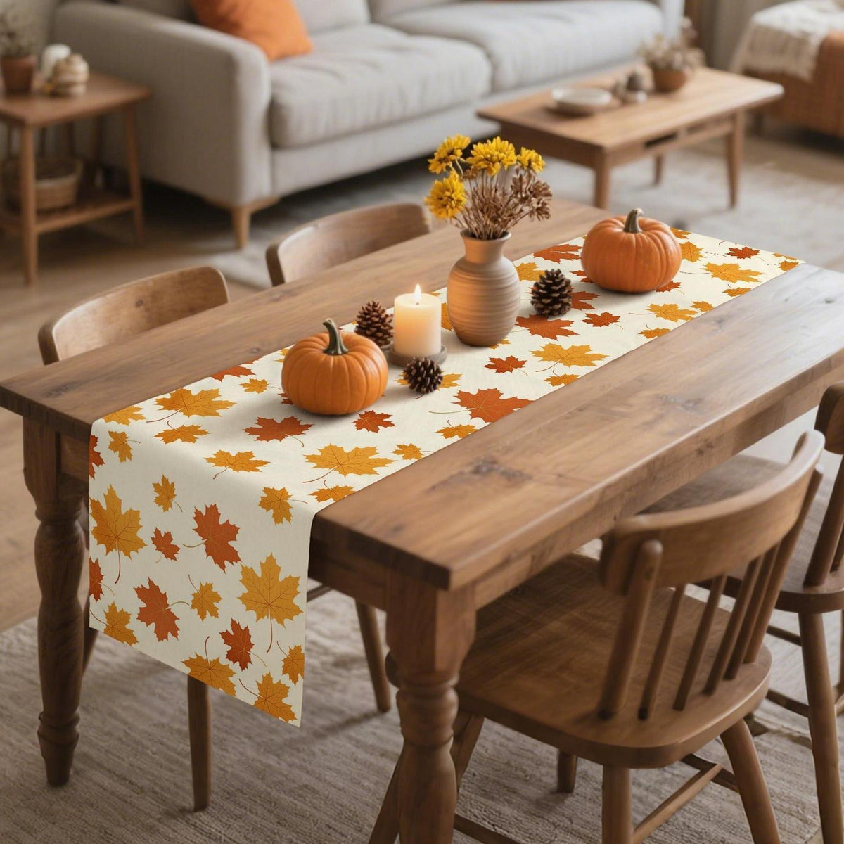 Herbst Tischläufer 40x140cm – Orange Leinen Ahornblatt Design