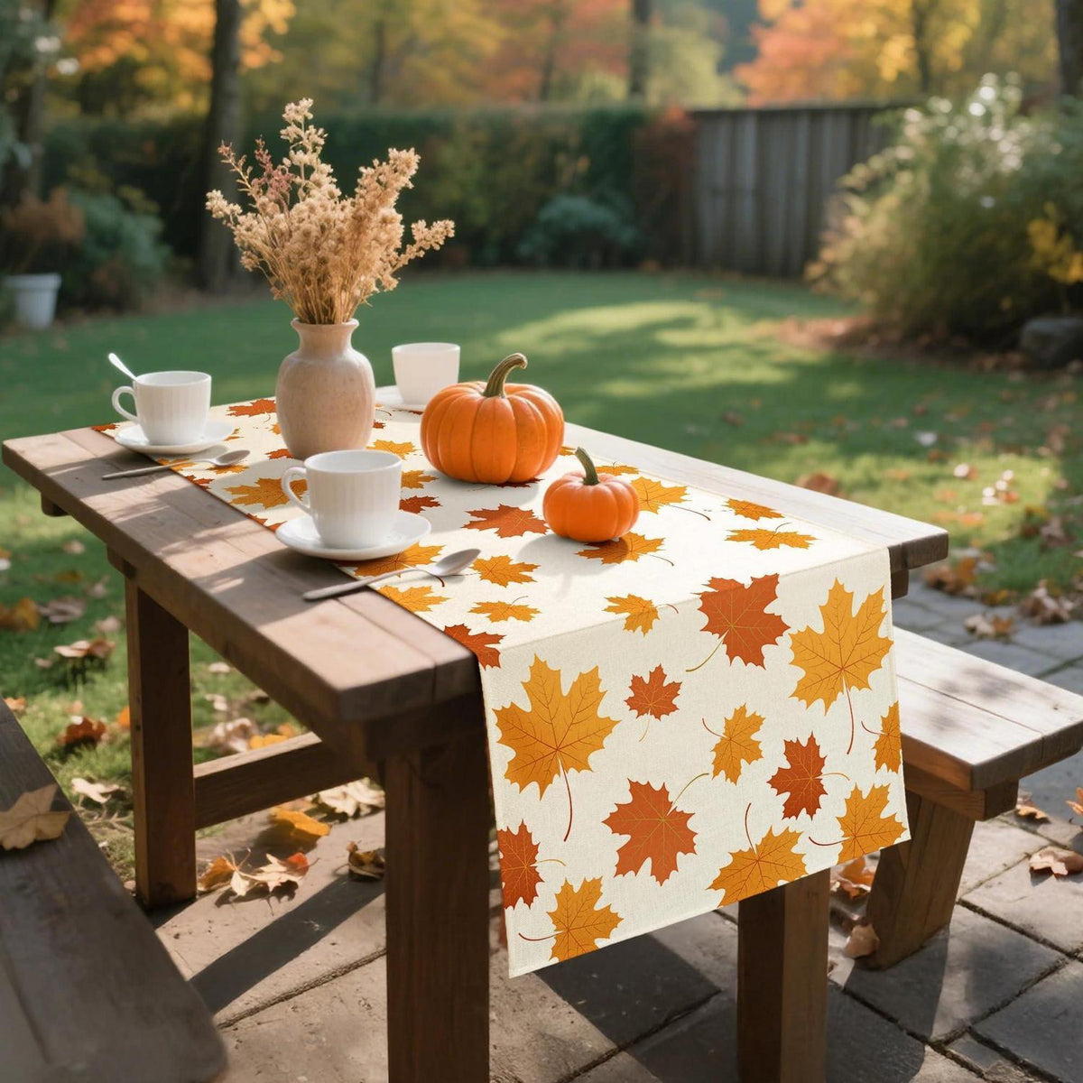 Herbst Tischläufer 40x140cm – Orange Leinen Ahornblatt Design