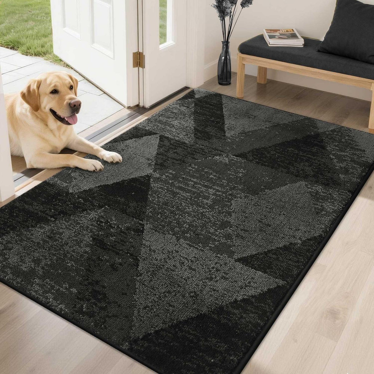 Fußmatte Karomuster Dunkelgrau 80x120 cm – Rutschfest & Saugfähig