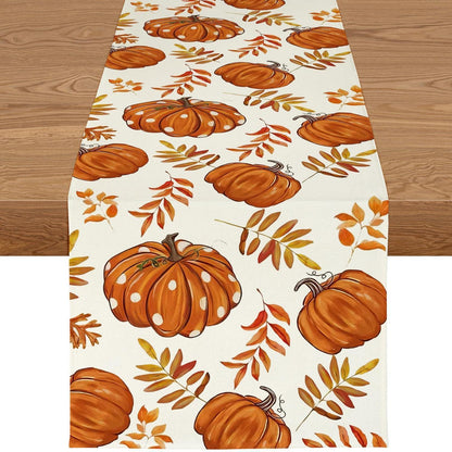 Herbst Tischläufer 40x180cm – Orange Leinen Deko Kürbis Design
