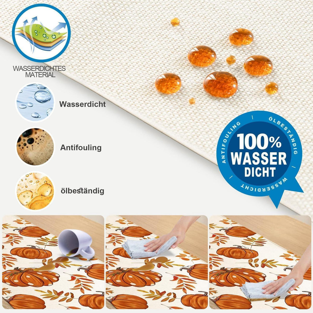 Herbst Tischläufer 40x180cm – Orange Leinen Deko Kürbis Design