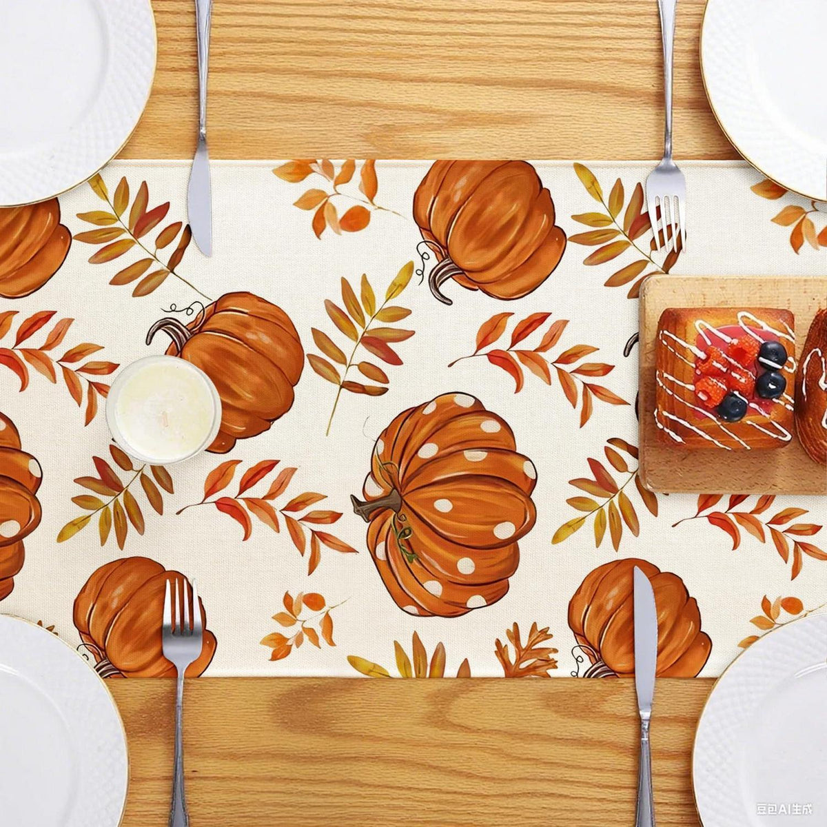 Herbst Tischläufer 40x180cm – Orange Leinen Deko Kürbis Design