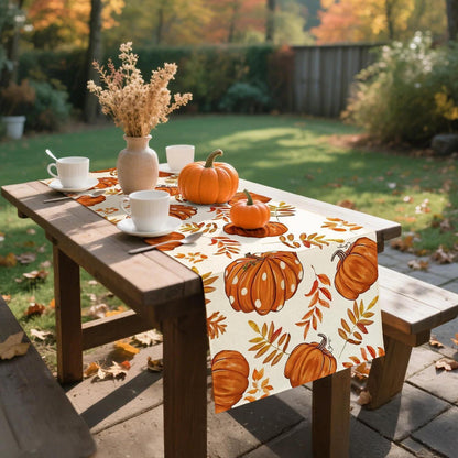 Herbst Tischläufer 40x180cm – Orange Leinen Deko Kürbis Design
