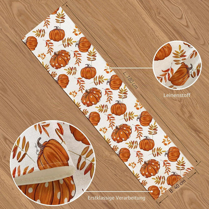 Herbst Tischläufer 40x180cm – Orange Leinen Deko Kürbis Design