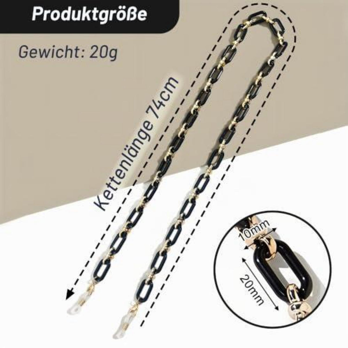 Brillenkette Schwarz Acryl – Damen Anti Verlust Maske & Halteband