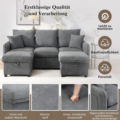 Multifunktionales Ecksofa mit Stauraum & Schlaffunktion – Dunkelgrau