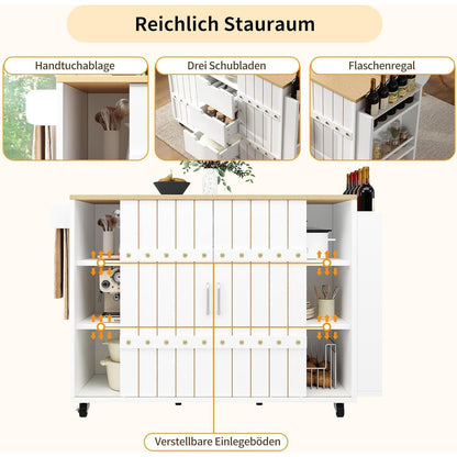 Kücheninsel mit ausziehbarer Arbeitsplatte & Stauraum Weiß