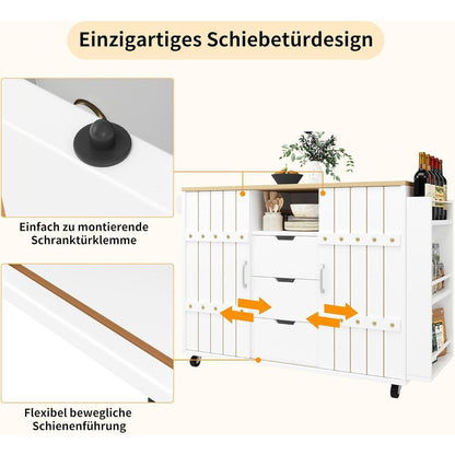 Kücheninsel mit ausziehbarer Arbeitsplatte & Stauraum Weiß
