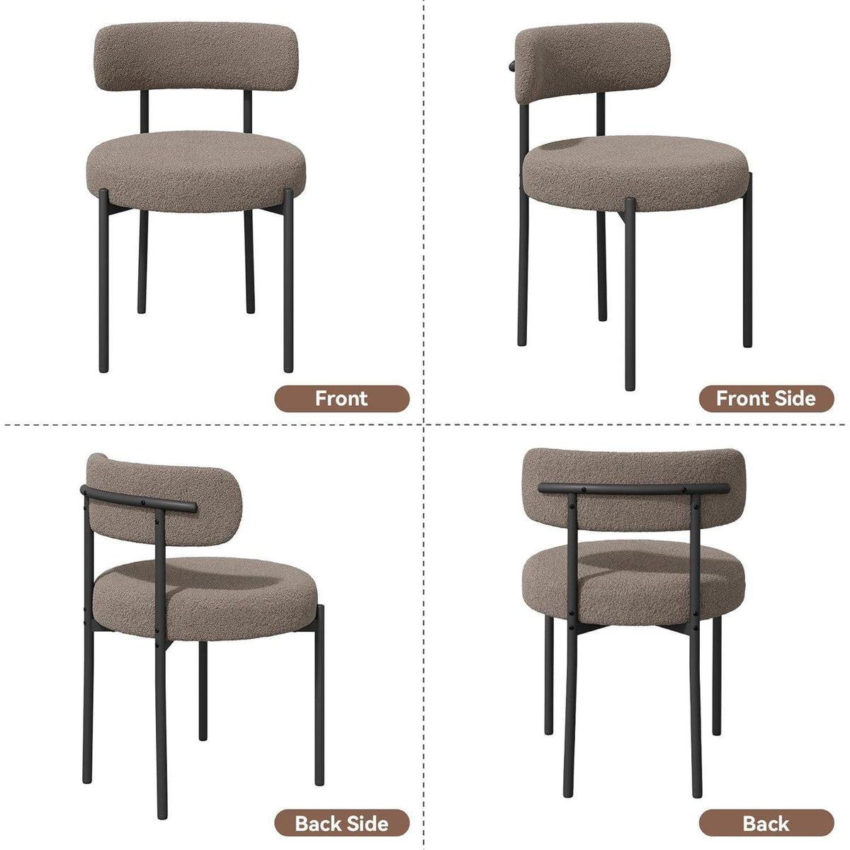 2er Set Esszimmerstühle Bouclé Grau-Braun Mid-Century Stil