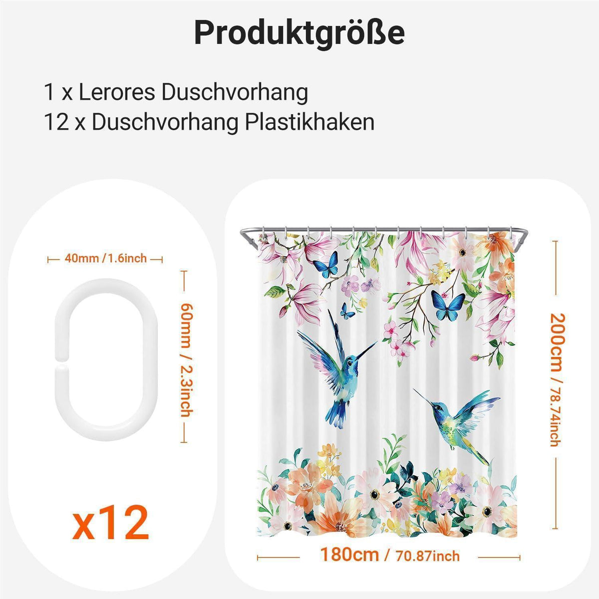 Duschvorhang Rosa Blumen Vogel 180x200 cm Textil Wasserabweisend