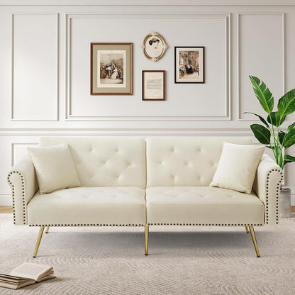 Zweisitzer Schlafsessel Beige Samt mit Verstellbarer Lehne