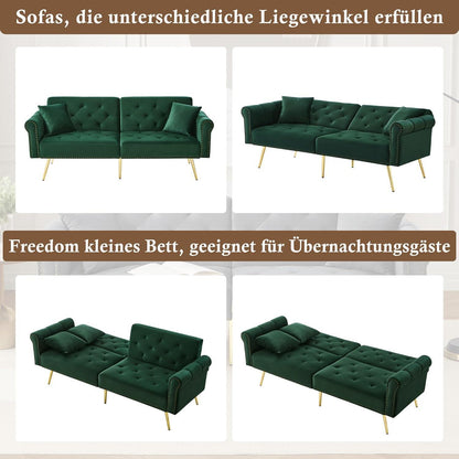 Zweisitzer Schlafsessel Grün, Samt Klappsofa mit Füßen