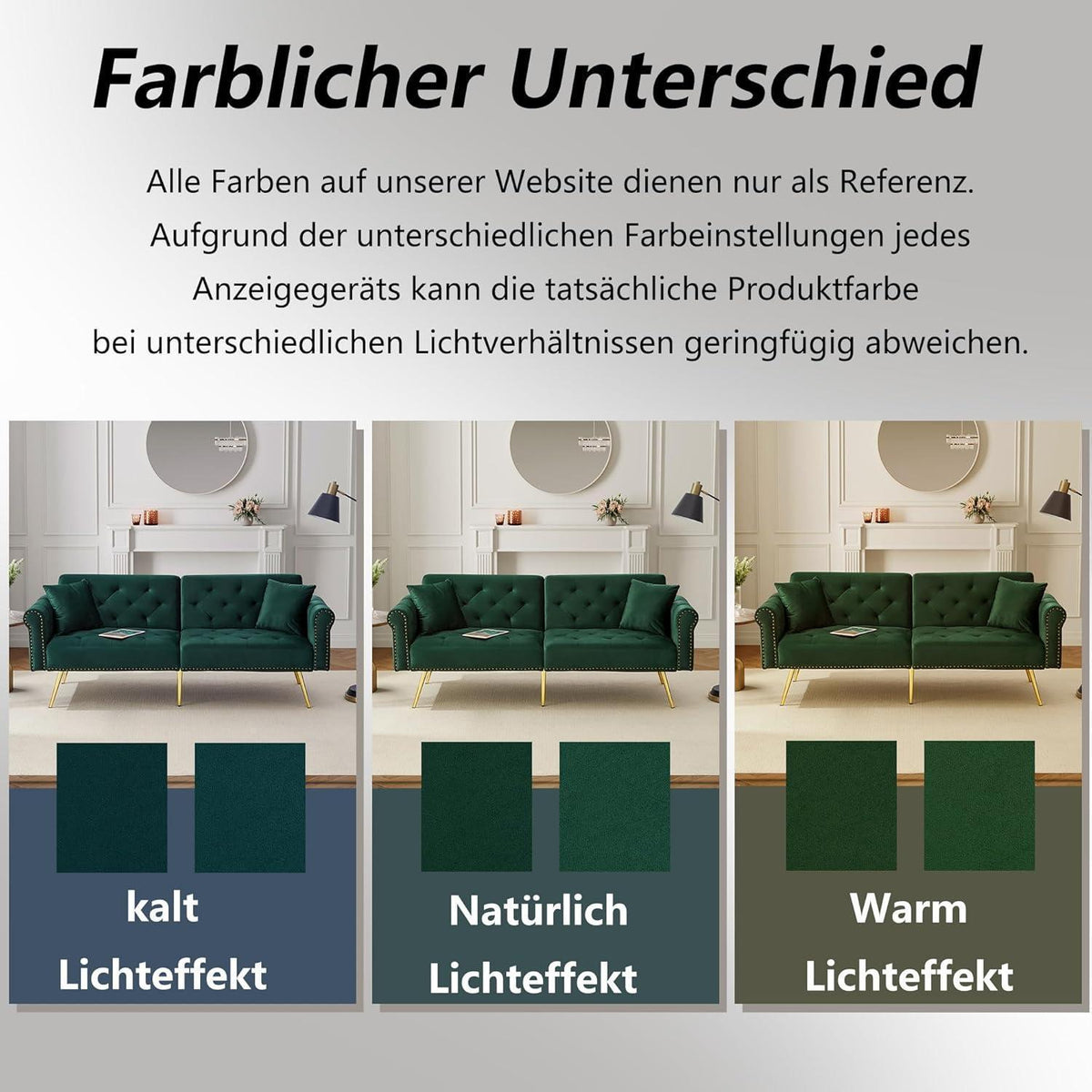 Zweisitzer Schlafsessel Grün, Samt Klappsofa mit Füßen