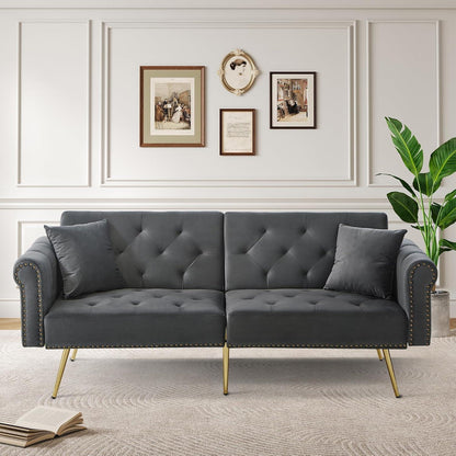 Zweisitzer Schlafsessel Grau – Samt Klappsofa mit Stauraum