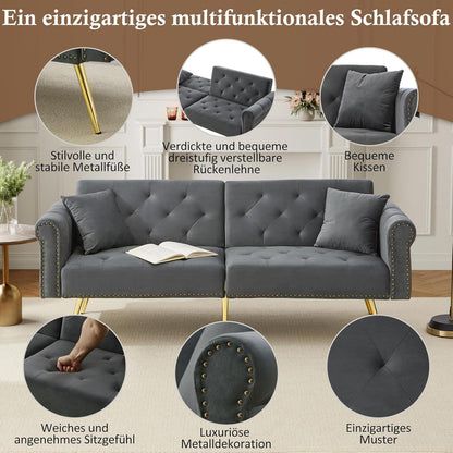 Zweisitzer Schlafsessel Grau – Samt Klappsofa mit Stauraum