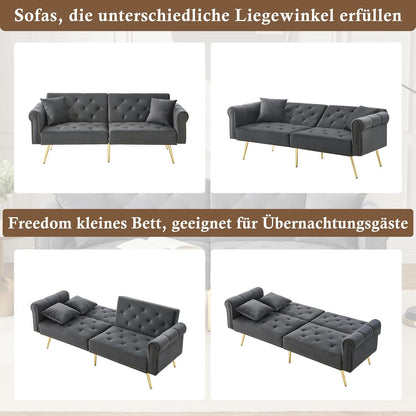 Zweisitzer Schlafsessel Grau – Samt Klappsofa mit Stauraum
