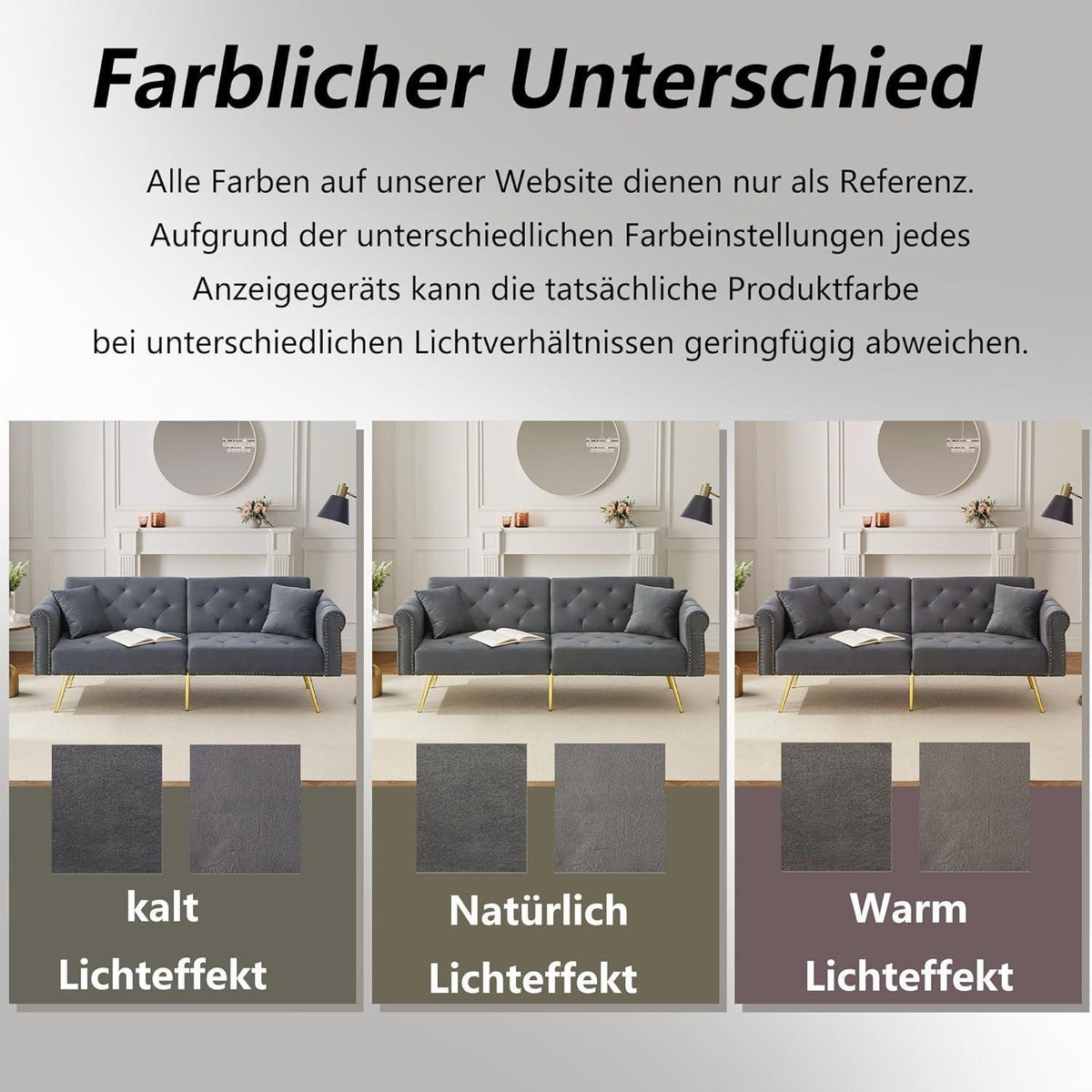 Zweisitzer Schlafsessel Grau – Samt Klappsofa mit Stauraum