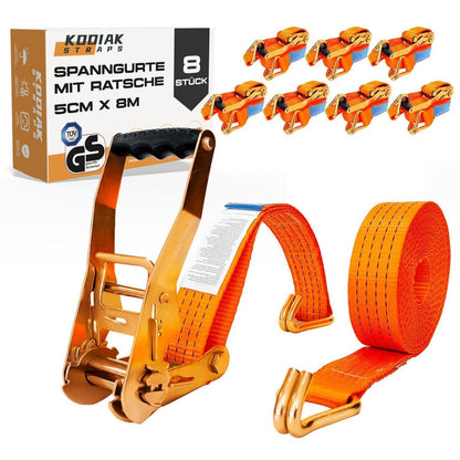 8 Spanngurte 8m | 4000kg | Orange Ratschengurt