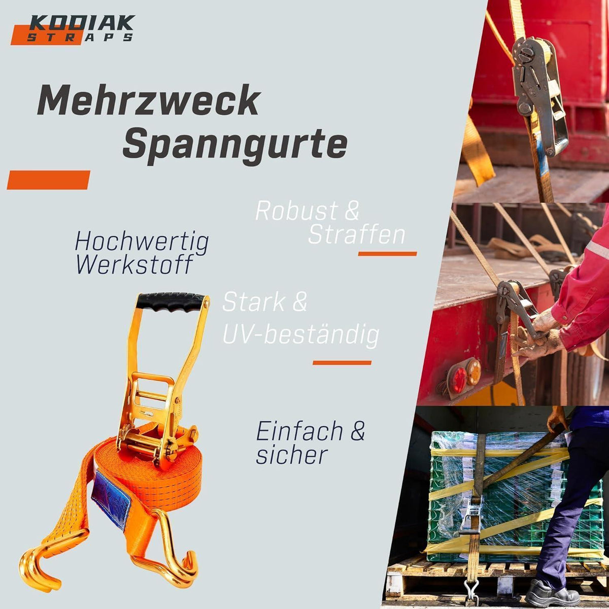 8 Spanngurte 8m | 4000kg | Orange Ratschengurt