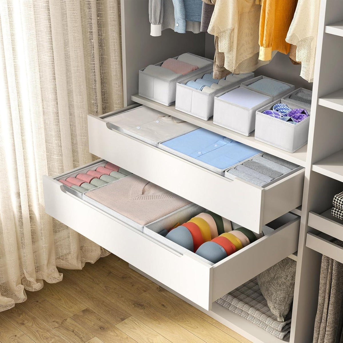 Schubladen Organizer Set 8 Stück Weiß für Unterwäsche & Socken
