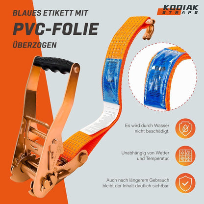 8 Spanngurte 8m | 5000kg Tragkraft | Orange Ratschengurt