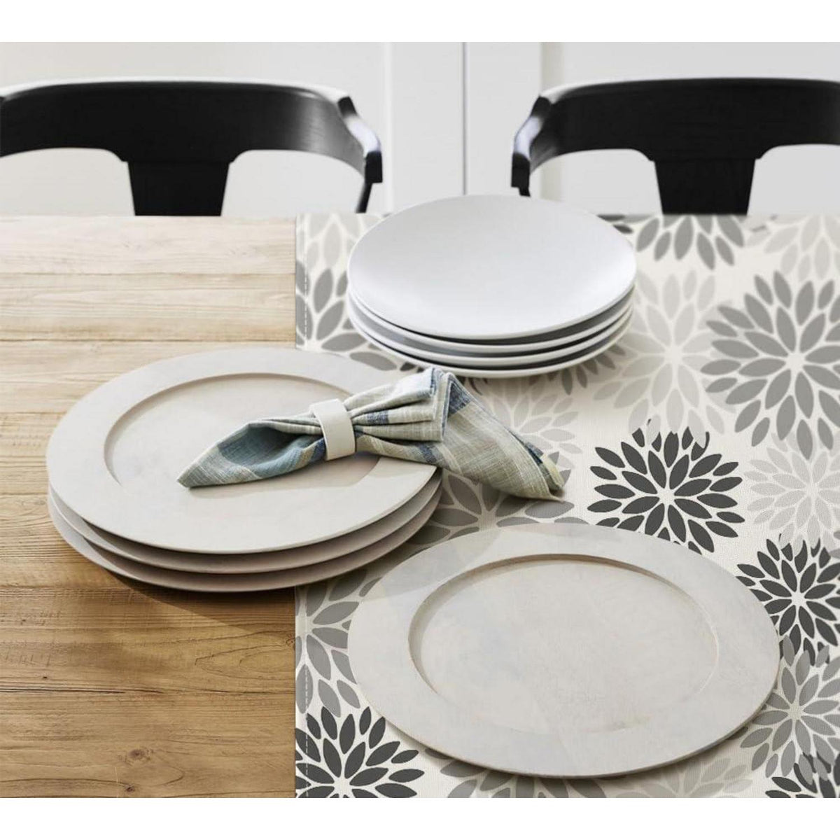 Tischdecke Grau Dahlie Blumenmuster 120x120 cm Herbst Dekor