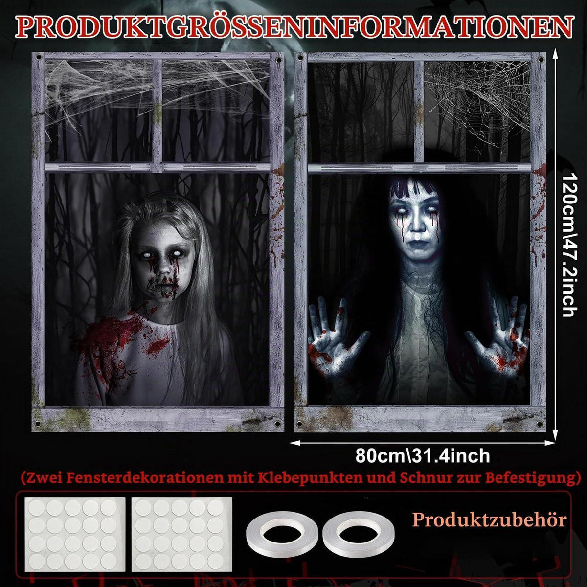 Halloween Fensterdeko 2er Set – Gruselige Geister für Haus & Garten