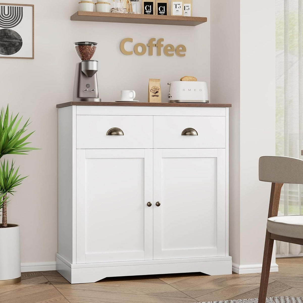 Weißes Sideboard mit 2 Türen & 2 Schubladen – 80x40x90cm