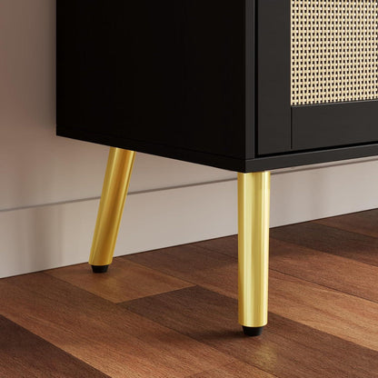 Rattan Kommode mit 6 Schubladen & goldenen Akzenten