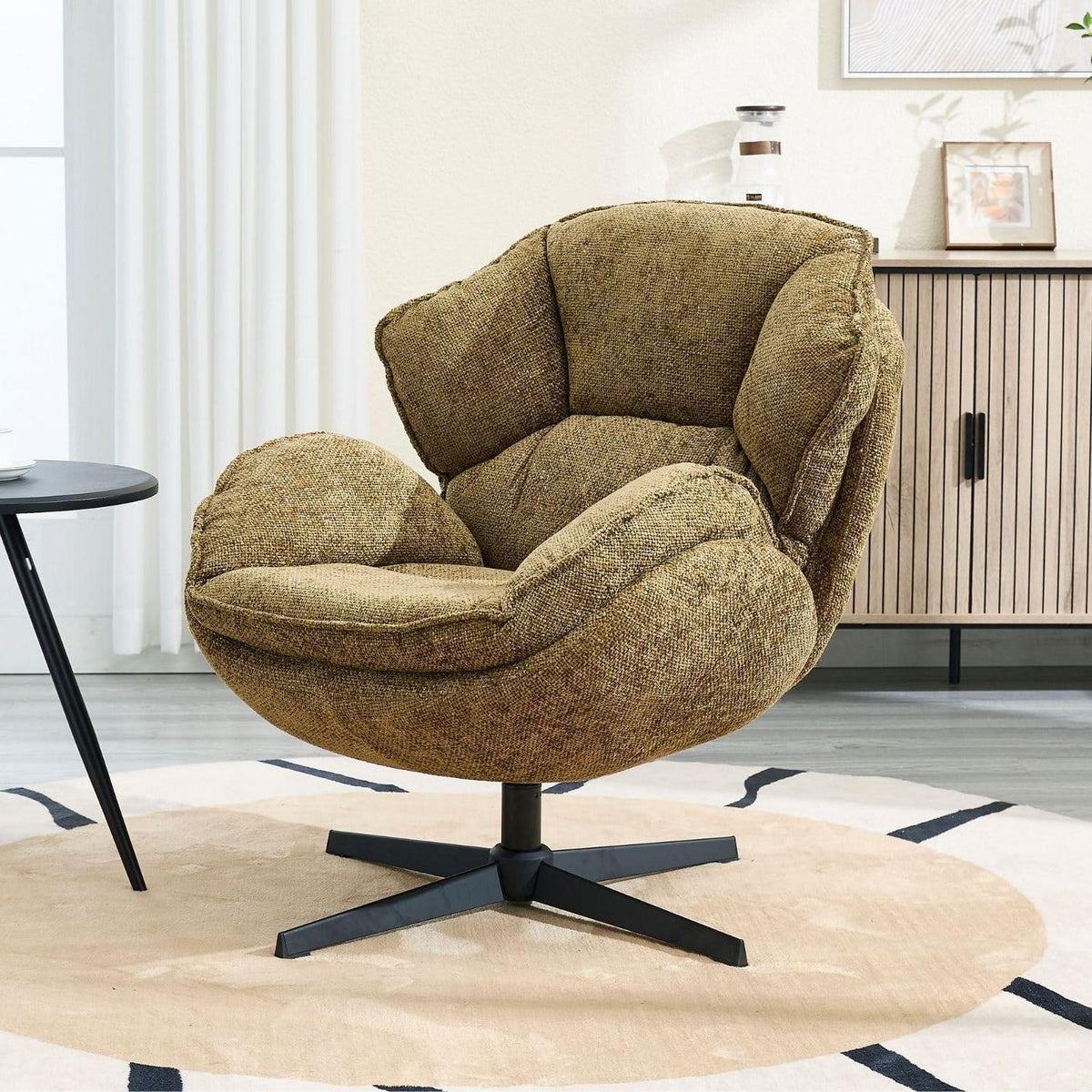 Drehbarer Ohrensessel Chenille – Bequemer Loungesessel Gelb