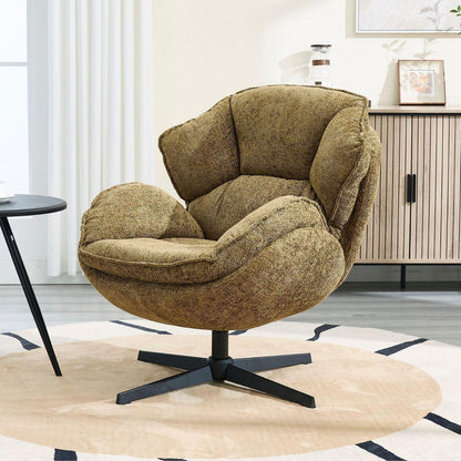 Drehbarer Ohrensessel Chenille – Bequemer Loungesessel Gelb