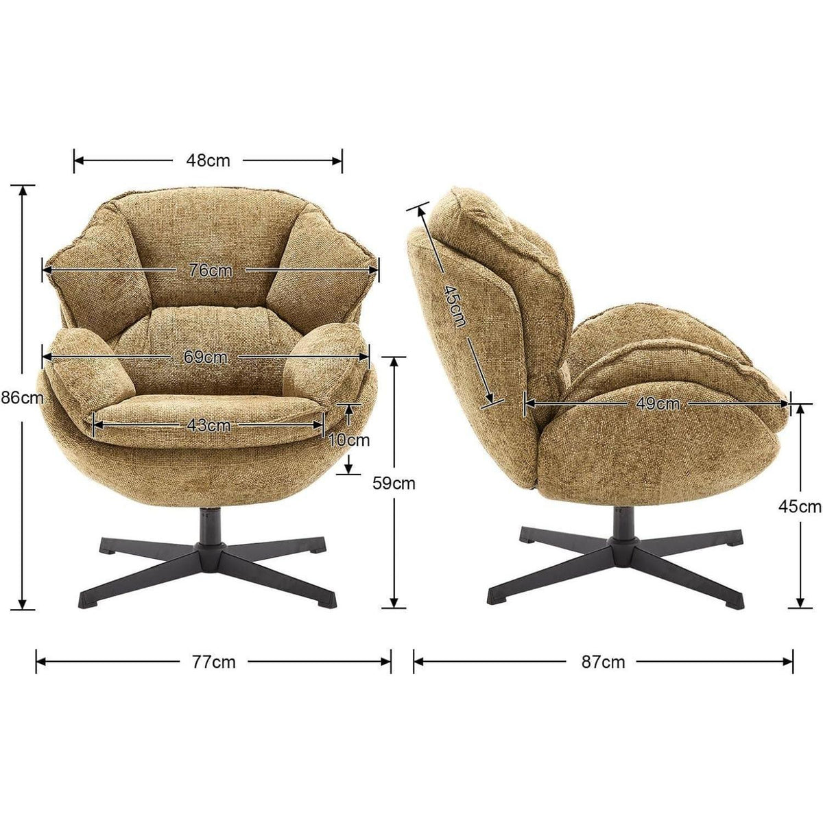 Drehbarer Ohrensessel Chenille – Bequemer Loungesessel Gelb
