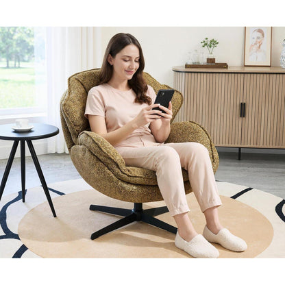 Drehbarer Ohrensessel Chenille – Bequemer Loungesessel Gelb