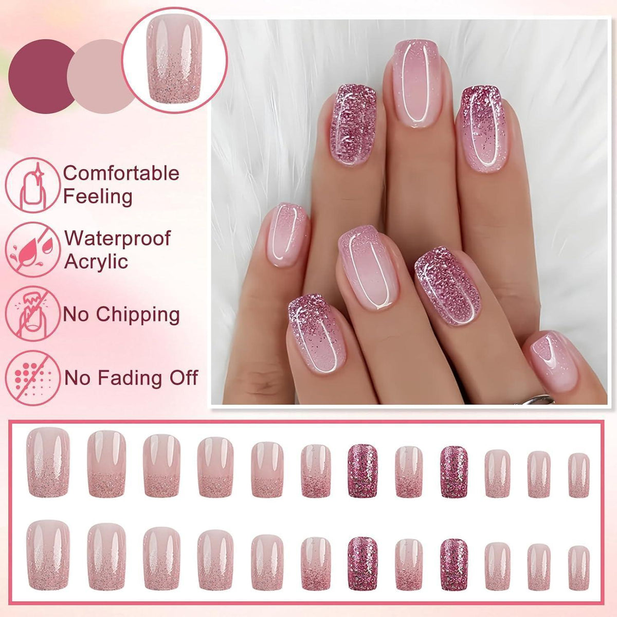 Nägel zum Aufkleben Pink Farbverlauf – French Tip Press On Nails