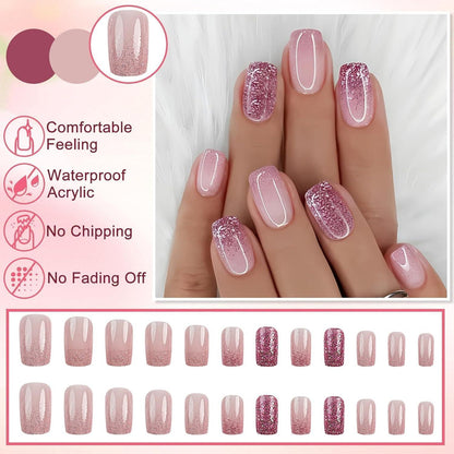 Nägel zum Aufkleben Pink Farbverlauf – French Tip Press On Nails
