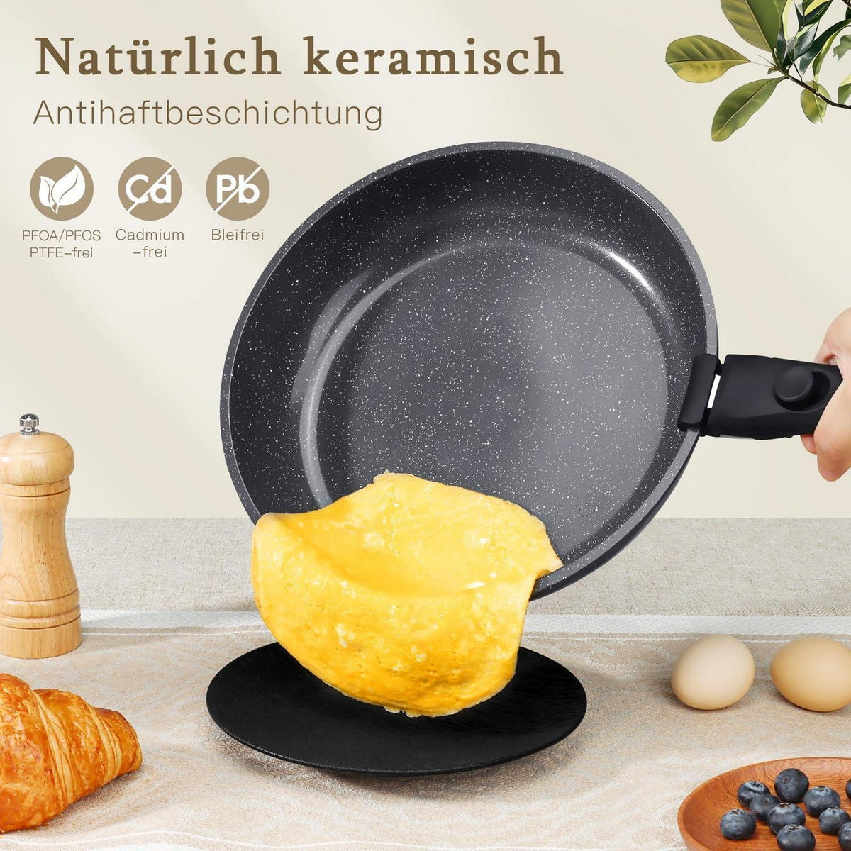 15-teiliges Granit-Kochgeschirr Set mit abnehmbaren Griffen