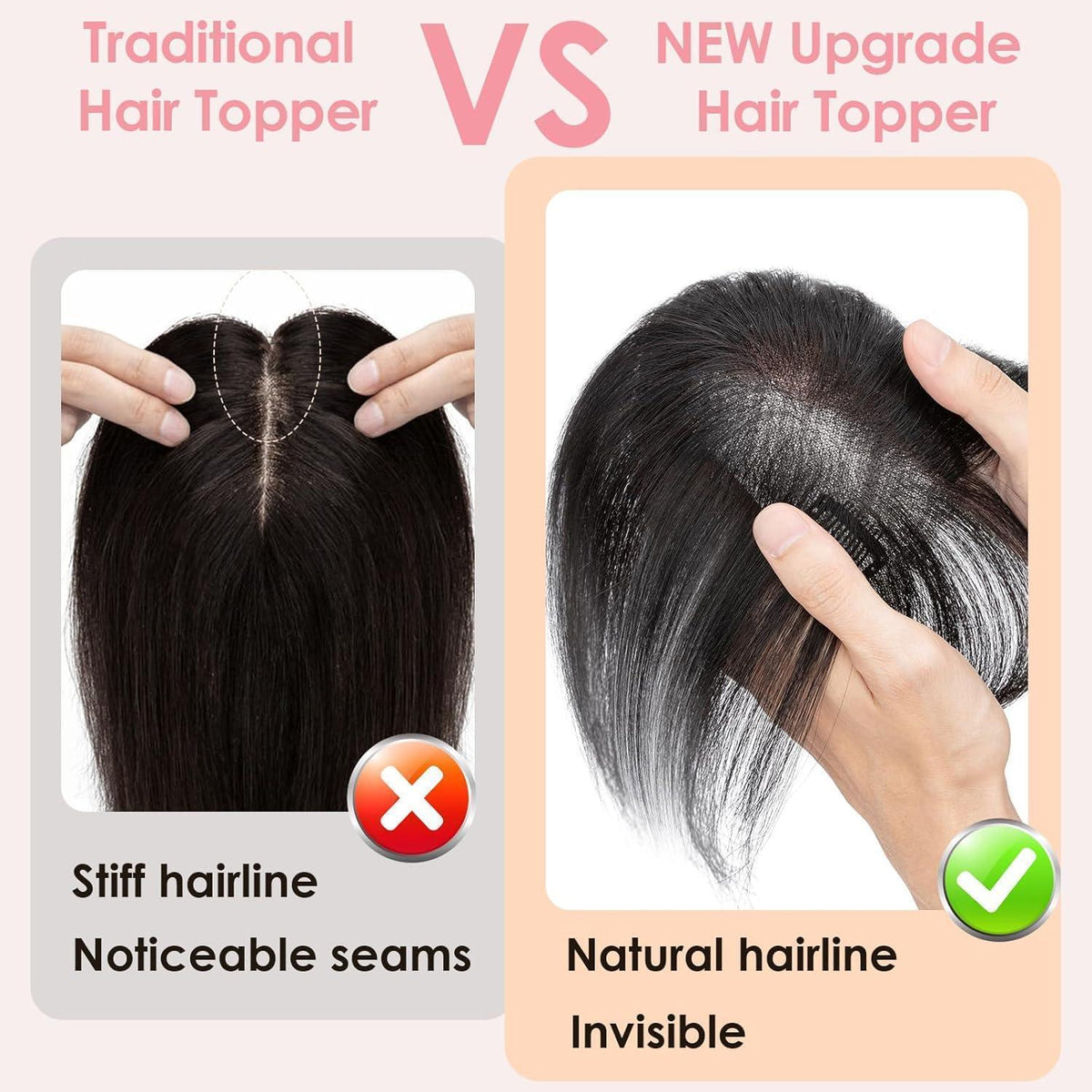 Haartopper Echthaar Schwarz mit Wispy Pony – Clip-In für Dünnes Haar
