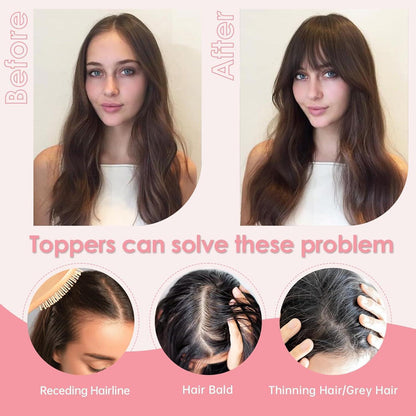 Haartopper Echthaar Schwarz mit Wispy Pony – Clip-In für Dünnes Haar